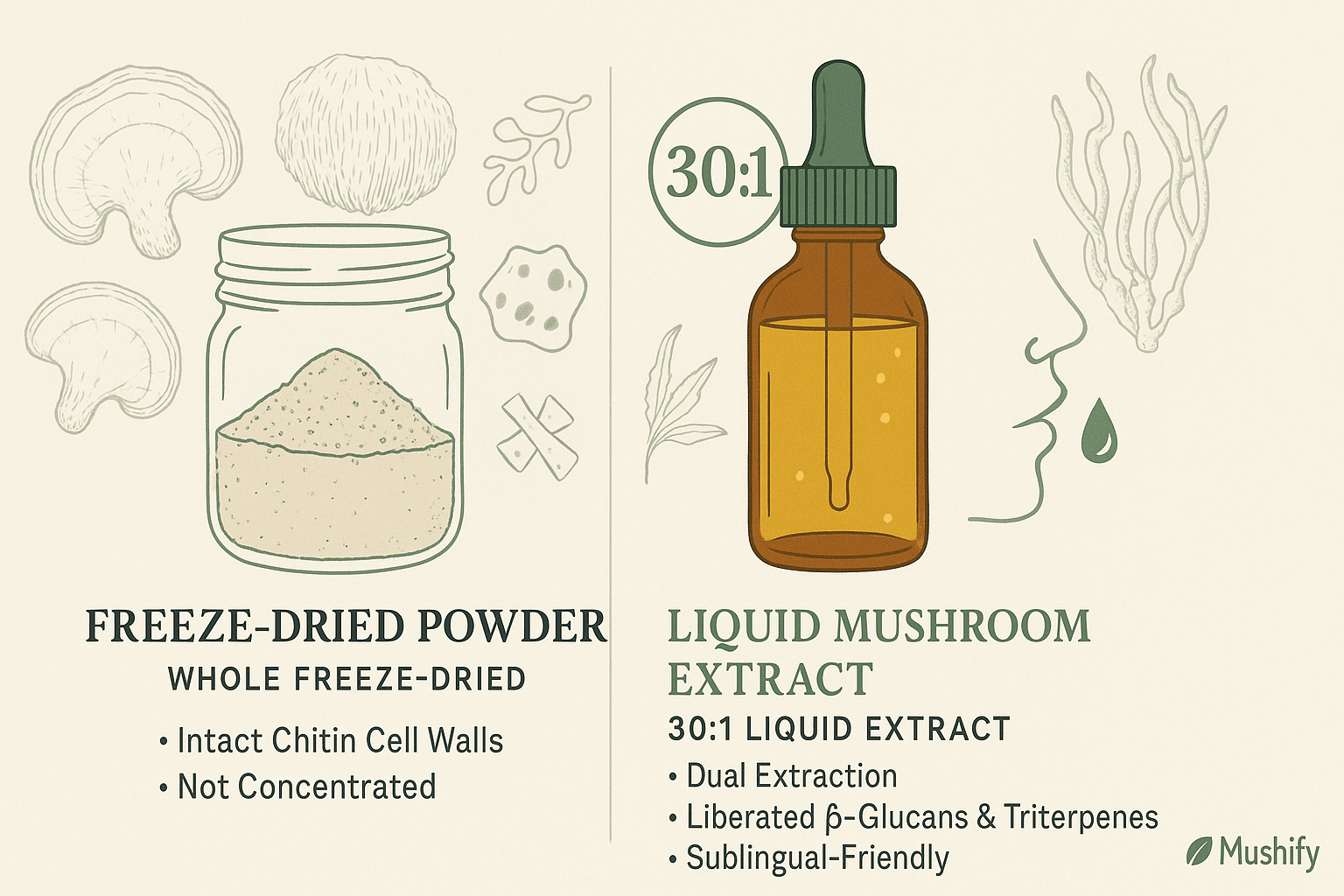 What's the difference between freeze-dried mushrooms & liquid extracts? - Mushify
